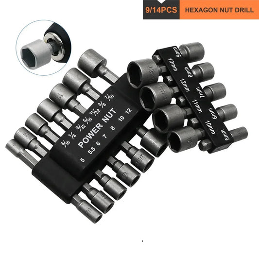 9/14Pcs/Set 5Mm-13Mm Hex Sockets Sleeve Nozzles Nut Driver Set Power Nuts Driver Socket Screwdriver Set Bits Sets Tools
