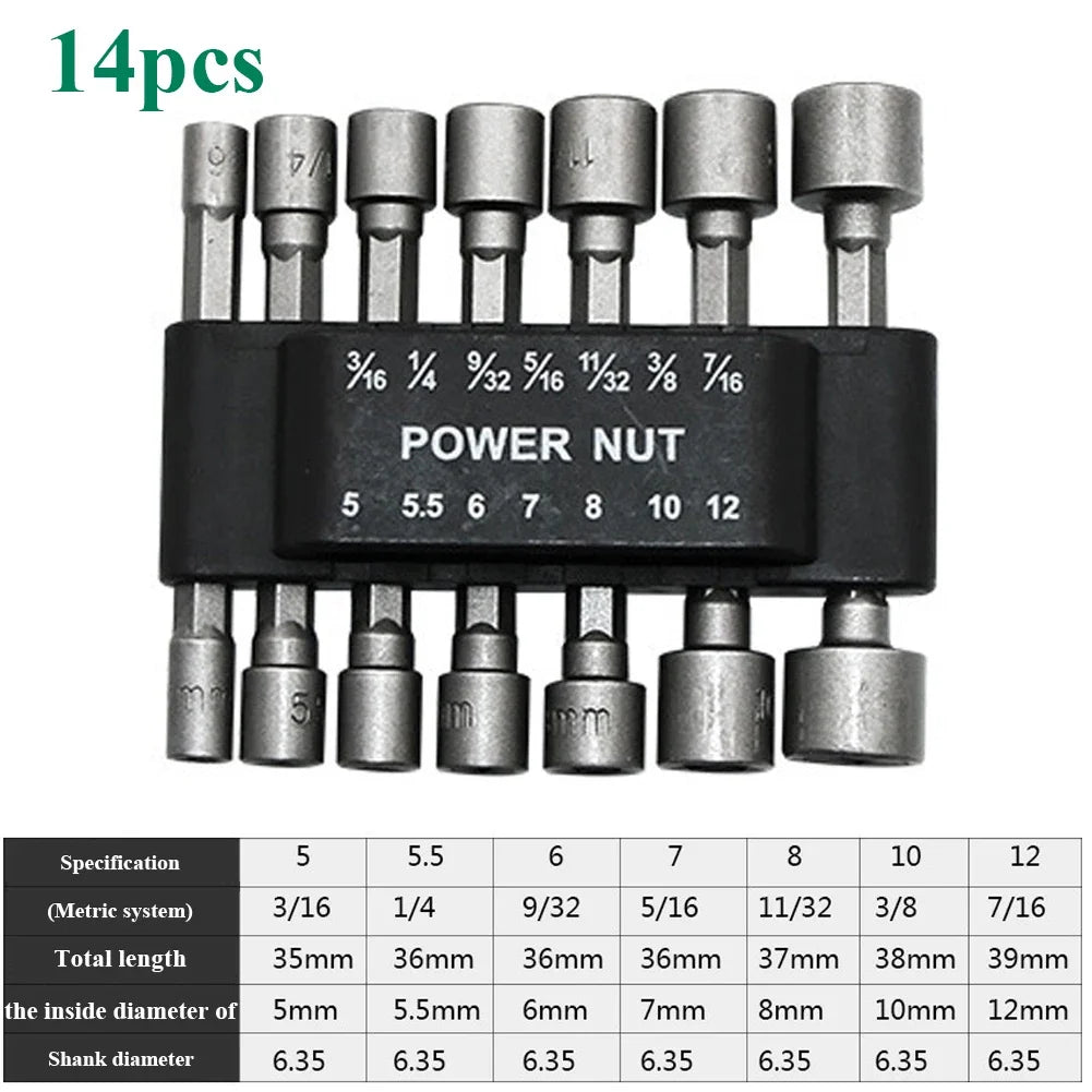 9/14Pcs/Set 5Mm-13Mm Hex Sockets Sleeve Nozzles Nut Driver Set Power Nuts Driver Socket Screwdriver Set Bits Sets Tools