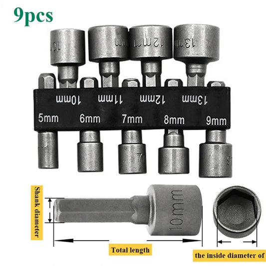 9/14Pcs/Set 5Mm-13Mm Hex Sockets Sleeve Nozzles Nut Driver Set Power Nuts Driver Socket Screwdriver Set Bits Sets Tools
